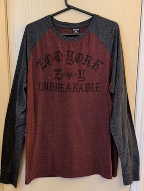 Zoo York Raglan Graphic Long Sleeve Tee | Burgundy & Charcoal | XXL